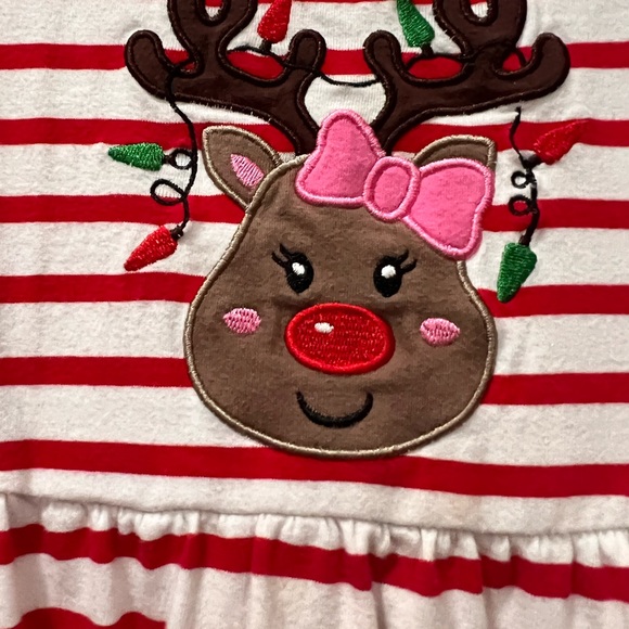 Adorable Rudolph the red nosed reindeer striped dress, ruffle sleeve, girls 5 - Picture 5 of 7
